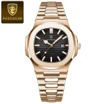 POEDAGAR 613 Fashion Stainless Steel Men’s Watch (Rose Black)